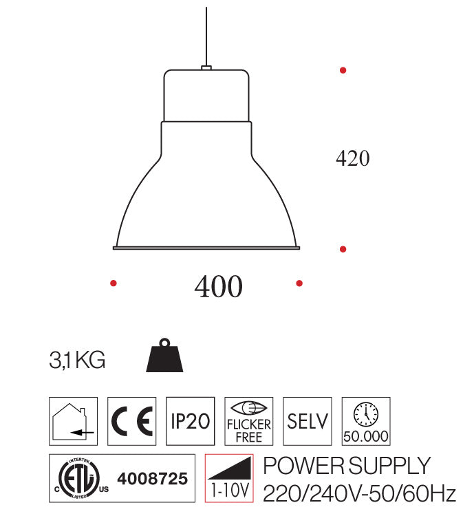Cupola Alu Lampada a sospensione LED COB 40W (alta luminosità)