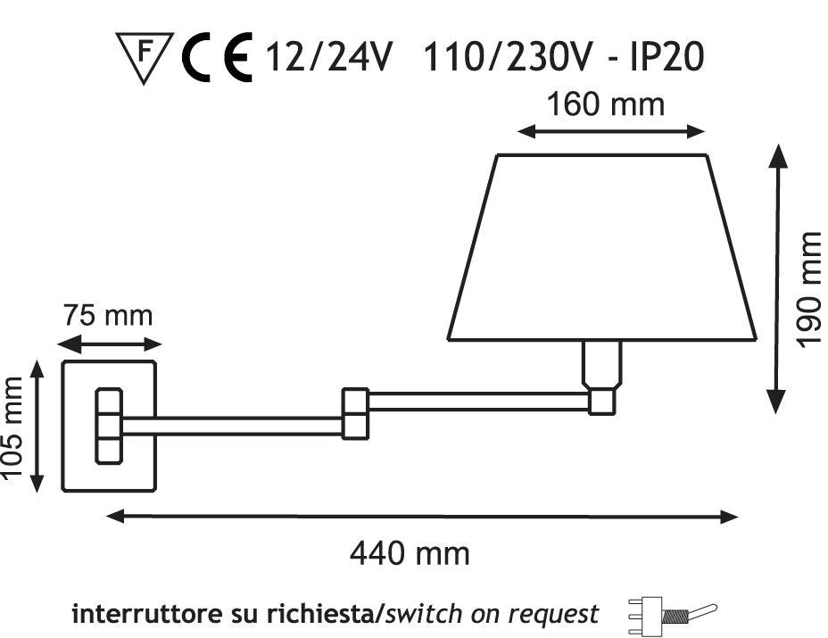 Lampada da parete doppio braccio Ottone/Acciaio con paralume E27