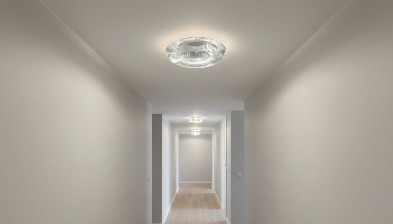Faretto ad incasso con anello decorativo in vetro in diversi colori completo di lampadina alogena dicroica MR16