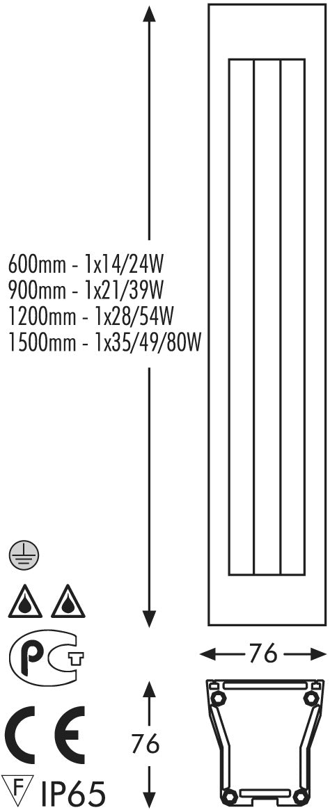 Plafoniera professionale per esterno ed interno in alluminio per Tubo 1XT5 led lungh. 1200 mm