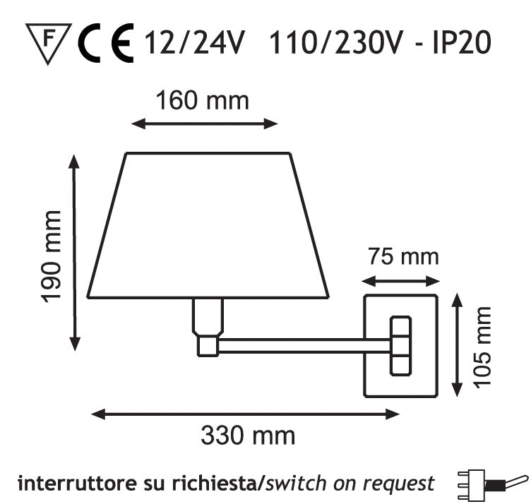 Lampada da parete braccio singolo  Ottone/Acciaio con paralume E27
